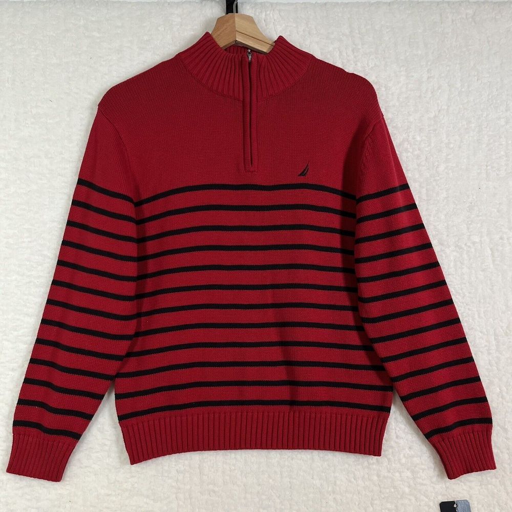 NAUTICA Youth Red Long Sleeve 1/4 Zip Sweater Size Medium (10/12) NWT